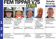 Fem tippar EXTRA V75 till onsdag 20 augusti Solvallas Jubileumspokal fem tippar extra v