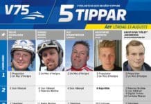 Fem tippar V75 till Åby 13 augusti 2016 v75 5 tippar