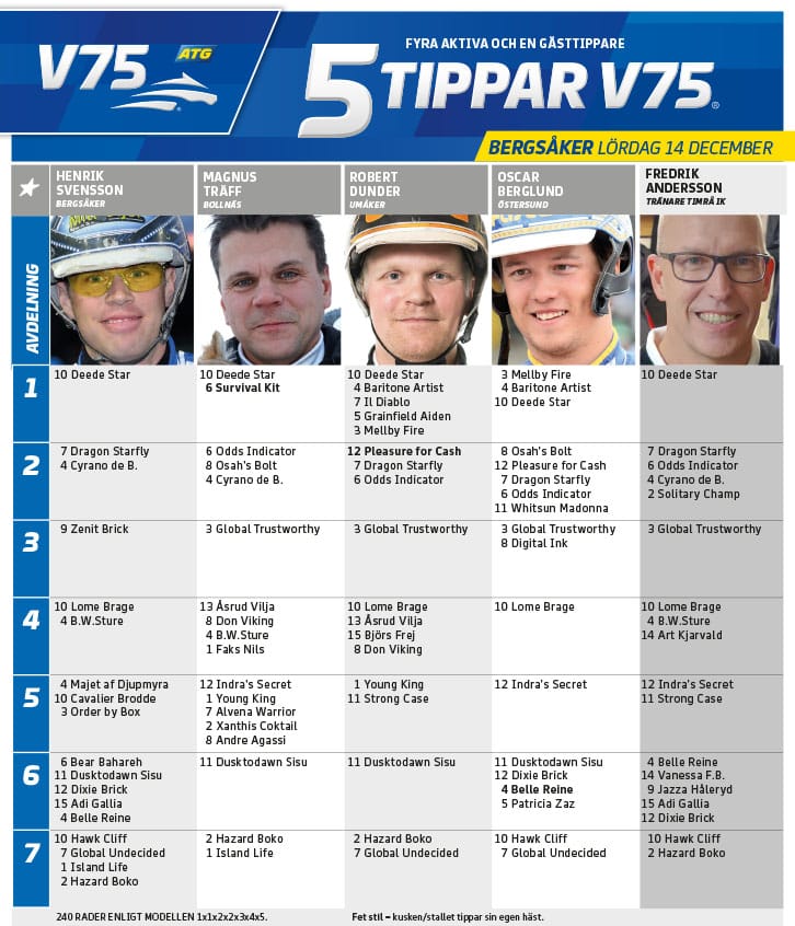 Fem tippar V75 till Bergsåker 14 december 2019