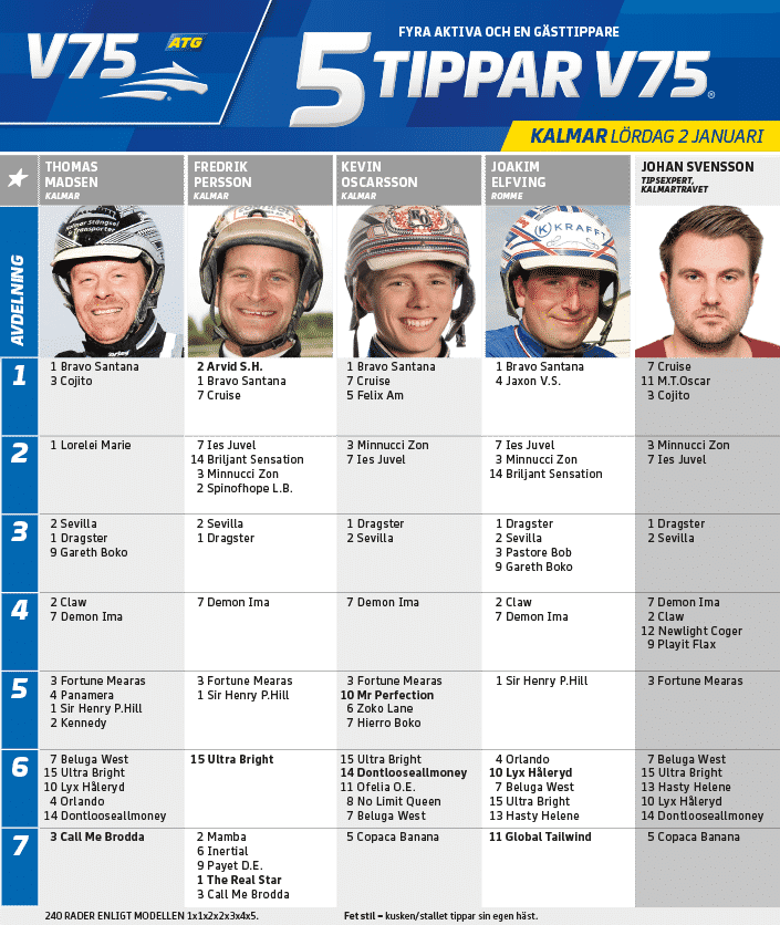 Fem tippar V75 till KALMAR 2 januari 2021