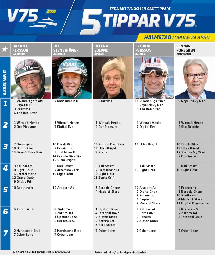 Fem tippar V75 till Halmstad 24 april 2021