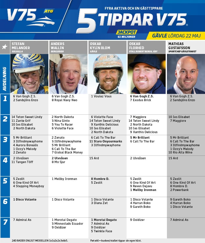 Fem tippar V75 till Gävle 22 maj 2021