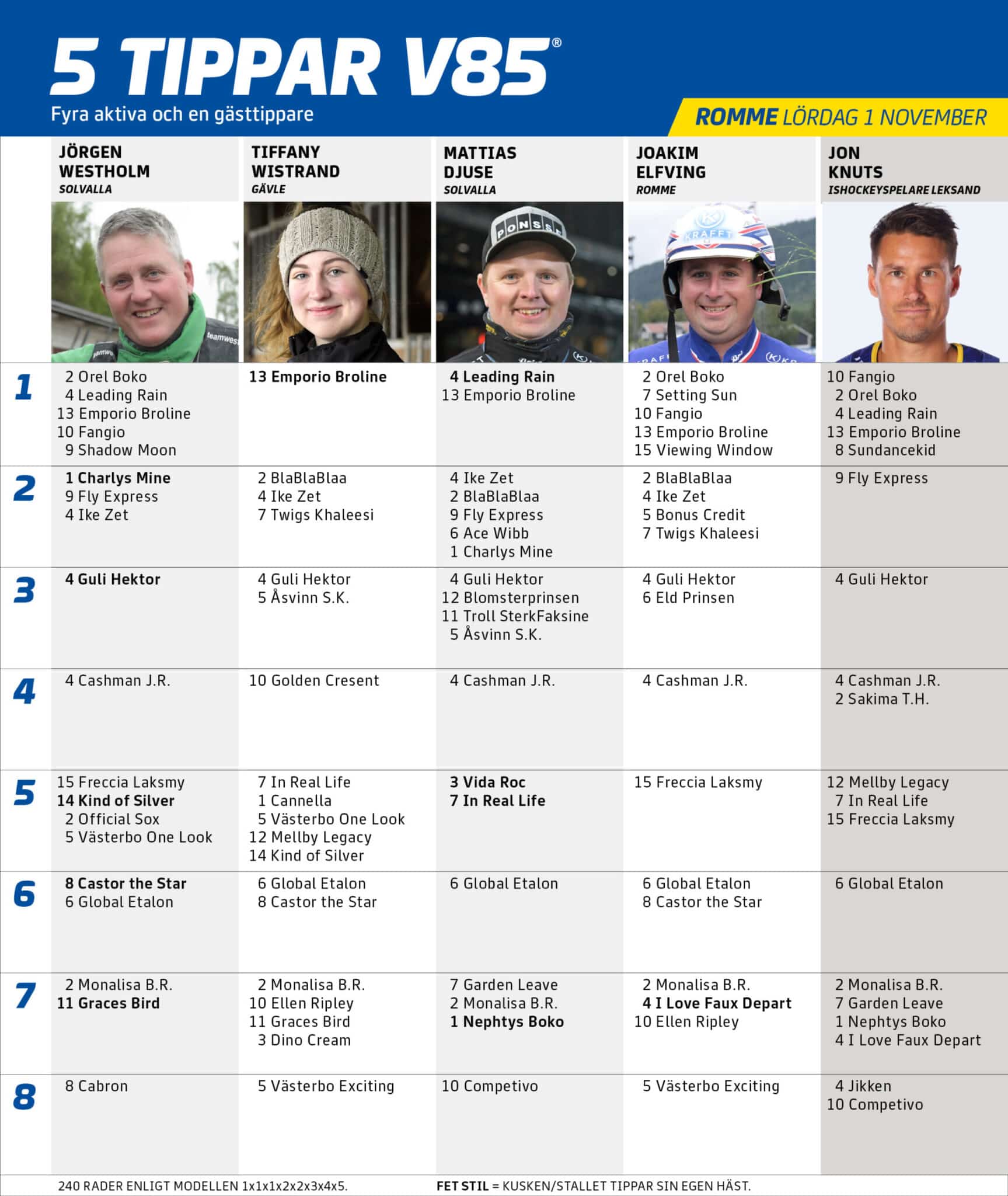 Fem tippar V75 till ROMME 1 november 2025