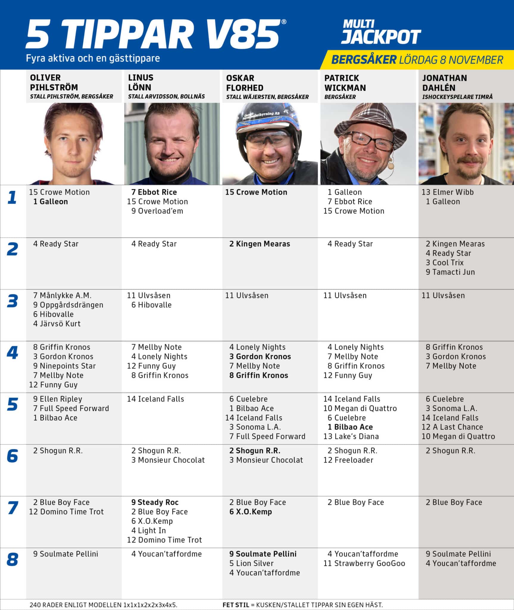 Fem tippar V85 till BERGSÅKER 8 november 2025