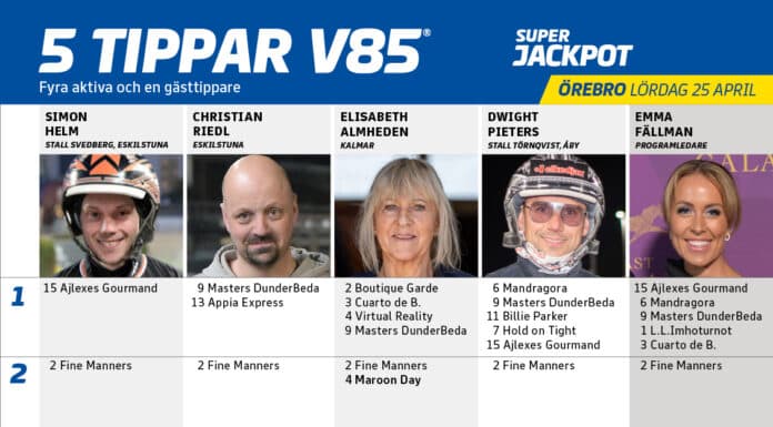Fem tippar V85 till ÖREBRO 25 april 2026 fem tippar v85 v17