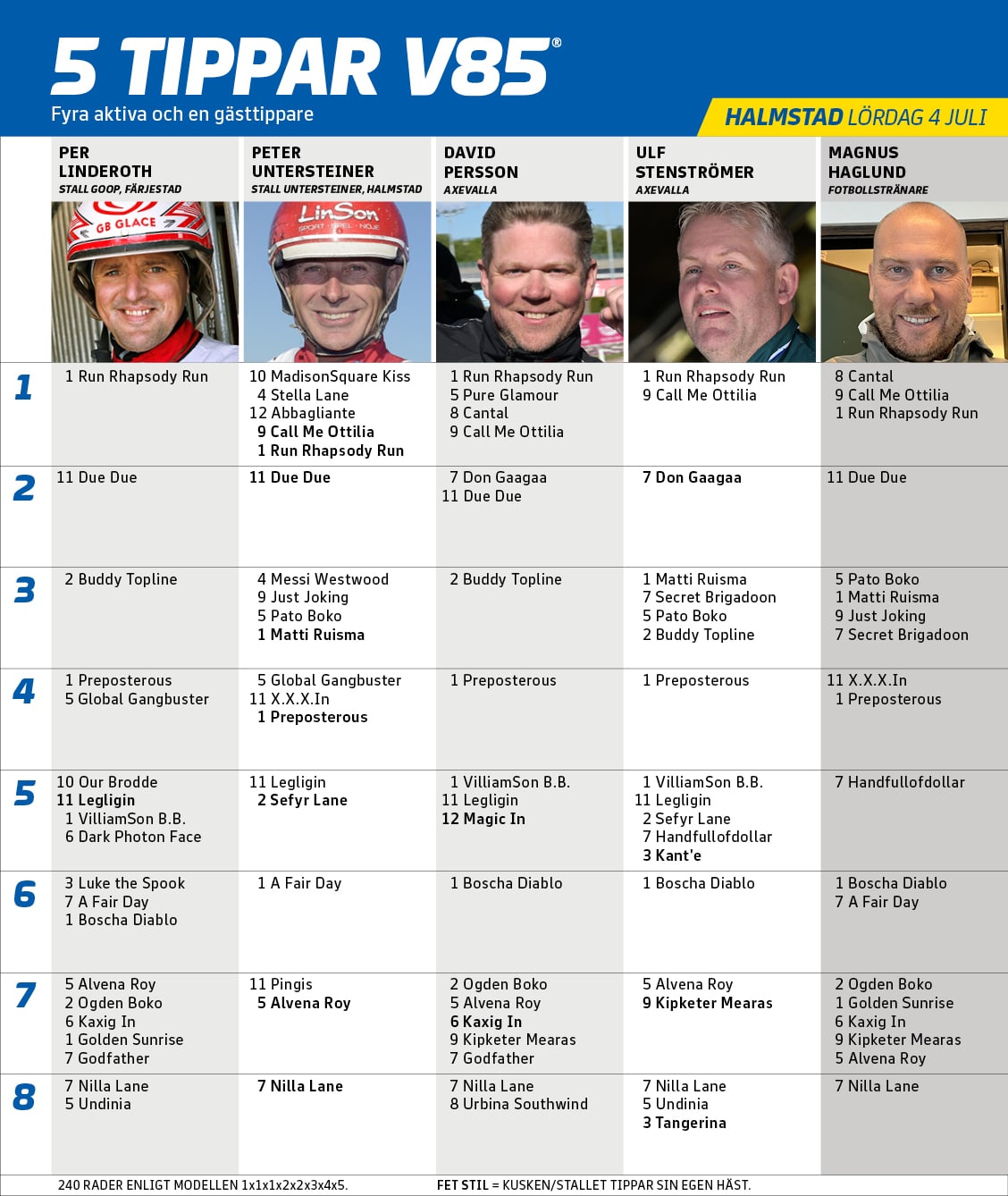Fem tippar V85 till HALMSTAD 4 juli 2026