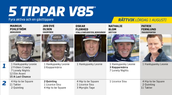 Fem tippar V85 till RÄTTVIK 1 augusti 2026 fem tippar v85 v31 final highres scaled