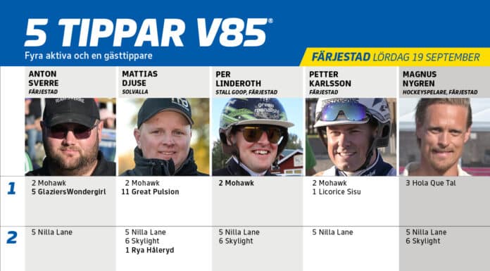 Fem tippar V85 till FÄRJESTAD 19 september 2026